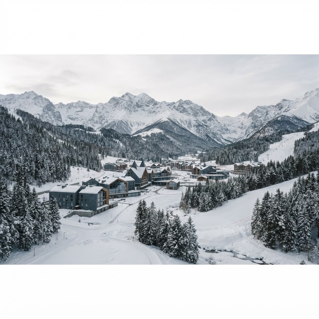 Snow-covered peaks of the Greater Caucasus mountains at Shahdag